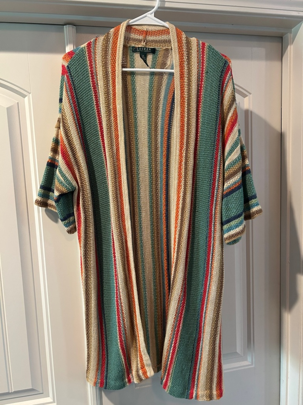 Lauren Ralph Lauren Multicolor Striped Open-Front Knit Cardigan Womens Medium
